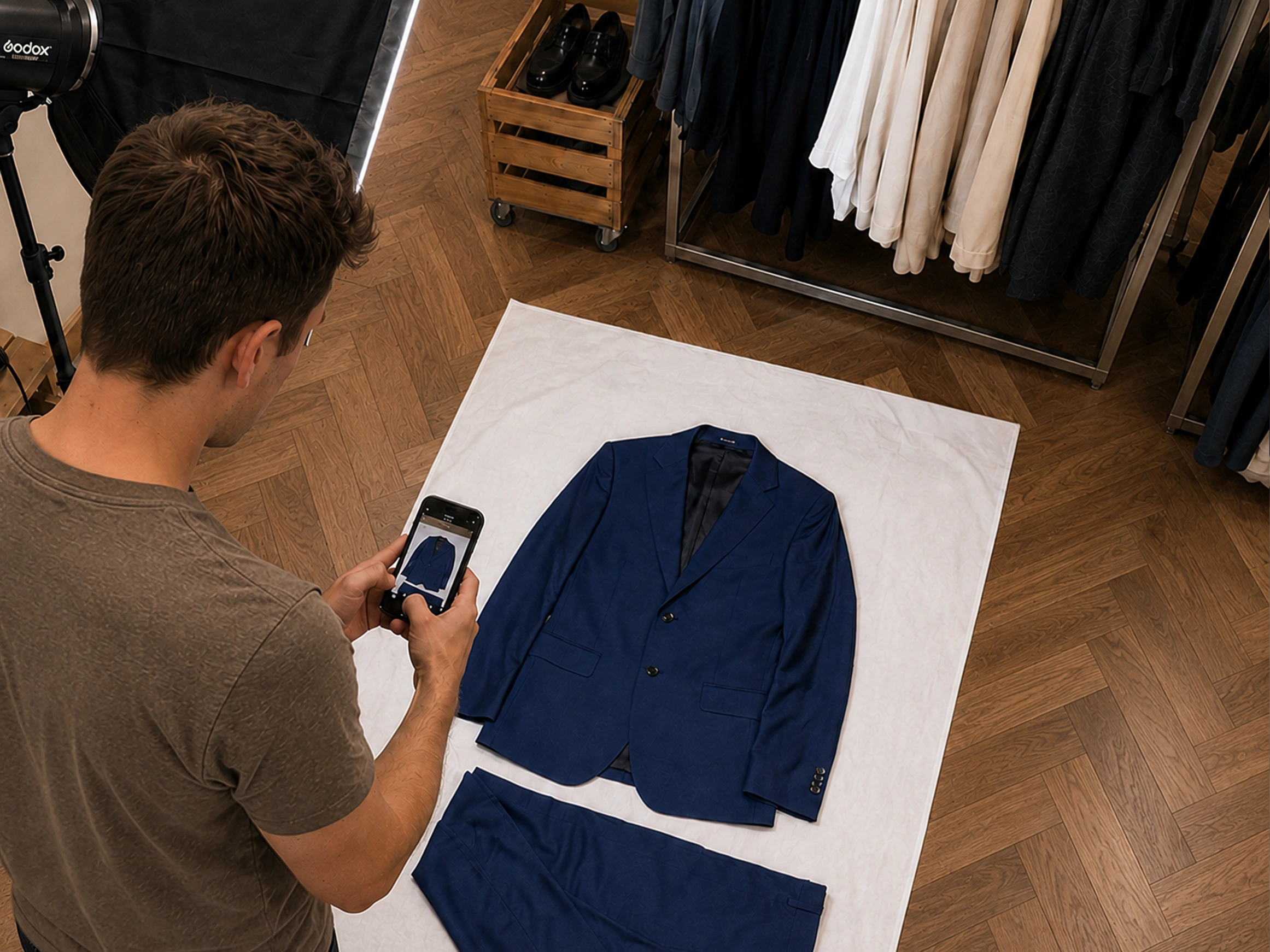 A warehouse operator capturing a garment with the Dazzl app